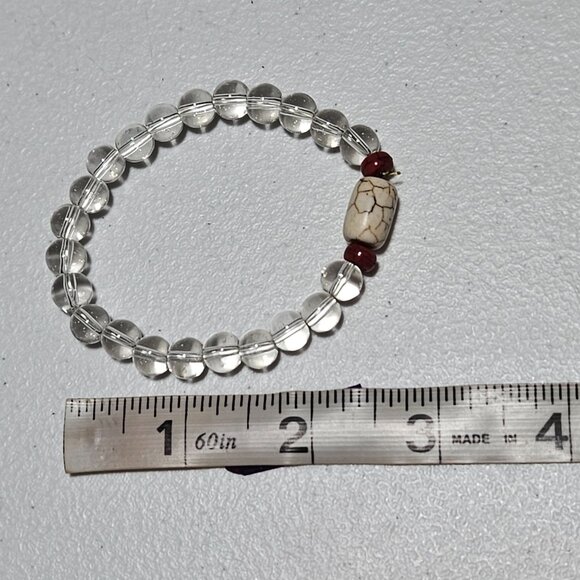 Classic Retro Beaded Stretch Bracelet Barrel Red Clear Beads Fashion Jewelry - Picture 3 of 3